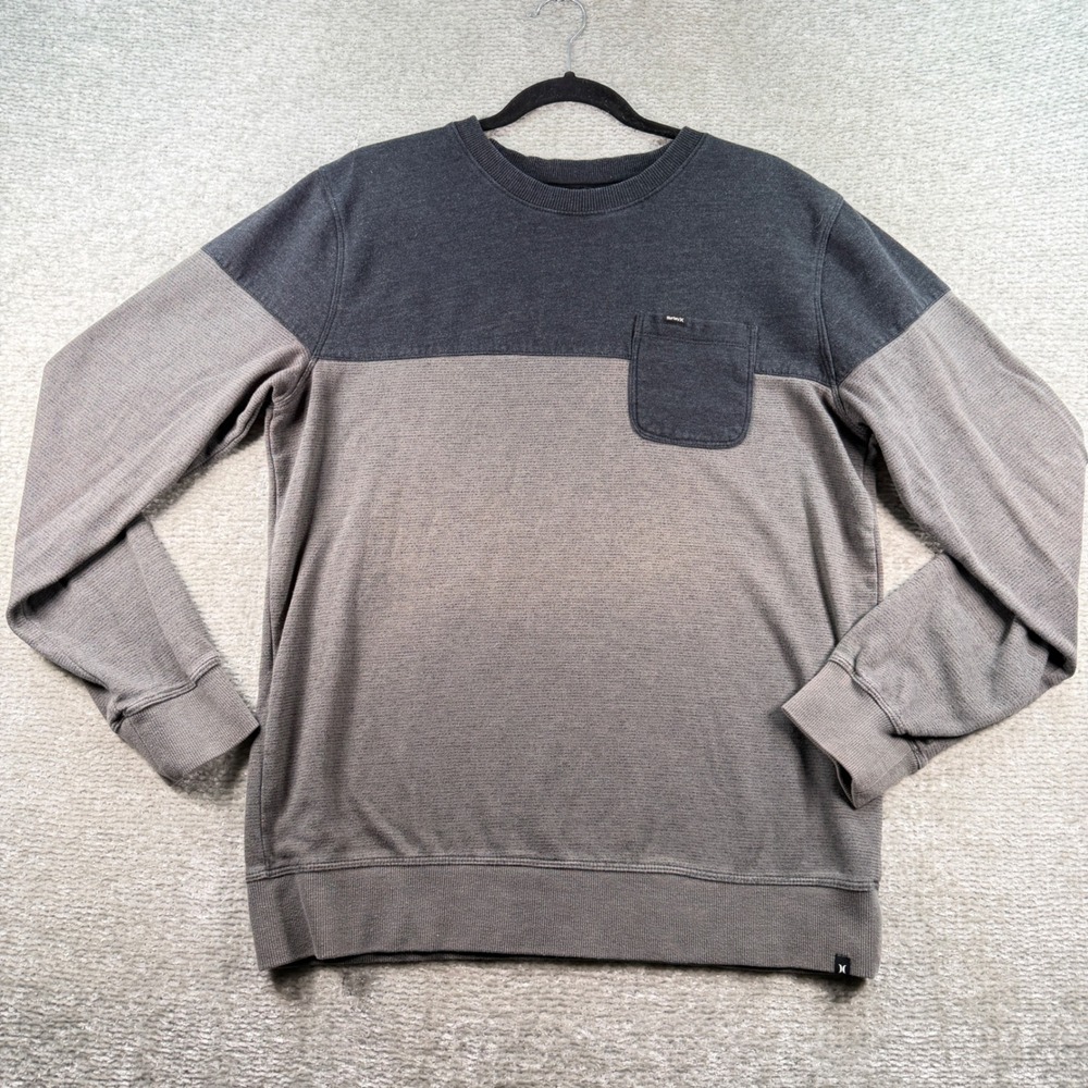 Hurley Sweatshirt Crewneck Colorblock Cotton Blend L Gray Charcoal Surf Skate